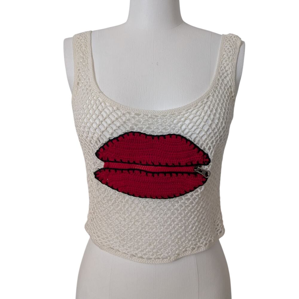 Anna Kosturova Crochet Zipper Lips Pocket Tank Top